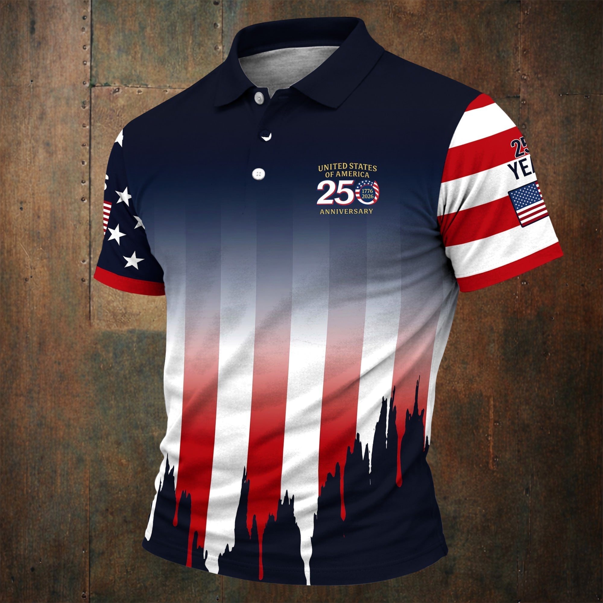 USA 250 Anniversary American Flag Golf Shirt, Patriotic 4th Of July Golf Shirts For Men