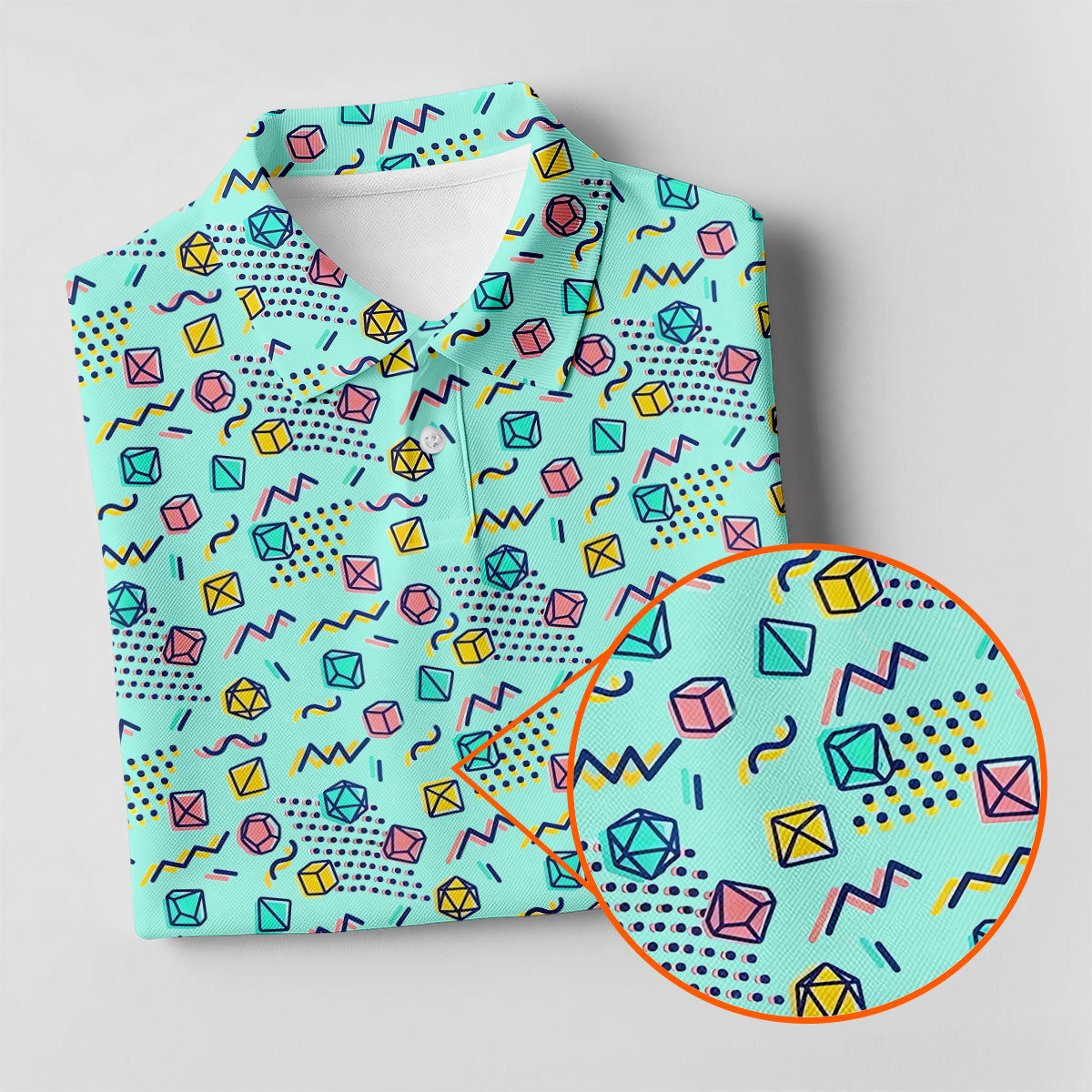 90s Dice Memphis Style Light Mint Green Cute Golf Shirt, Polo ShirtFor Men, Golf Shirts For Men