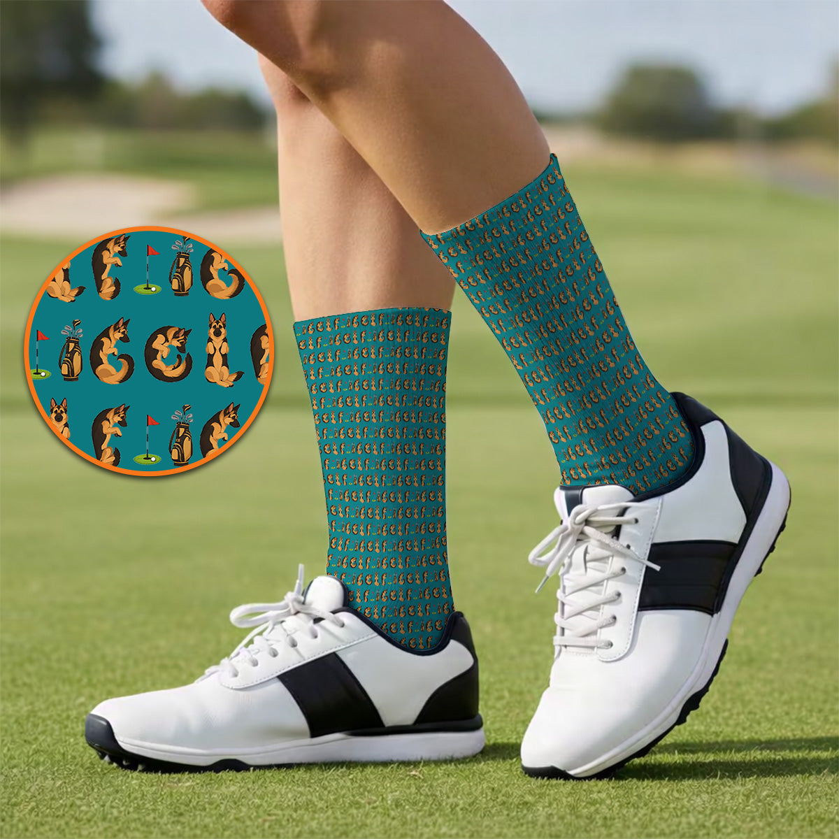 Crazy German Shepherd Pattern Golf Socks, German Dog Golf Sock, Golf Gift For Golfers