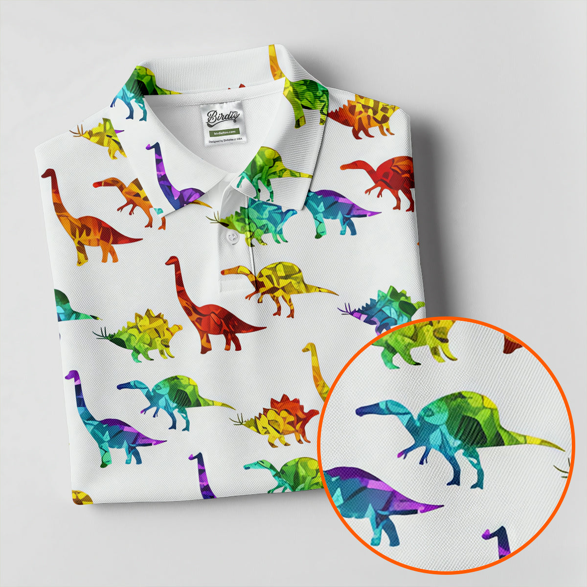Colorful Dinosaur White Golf Shirt, Golf Tops For Men, Golf Shirts For Men, Polo ShirtFor Men
