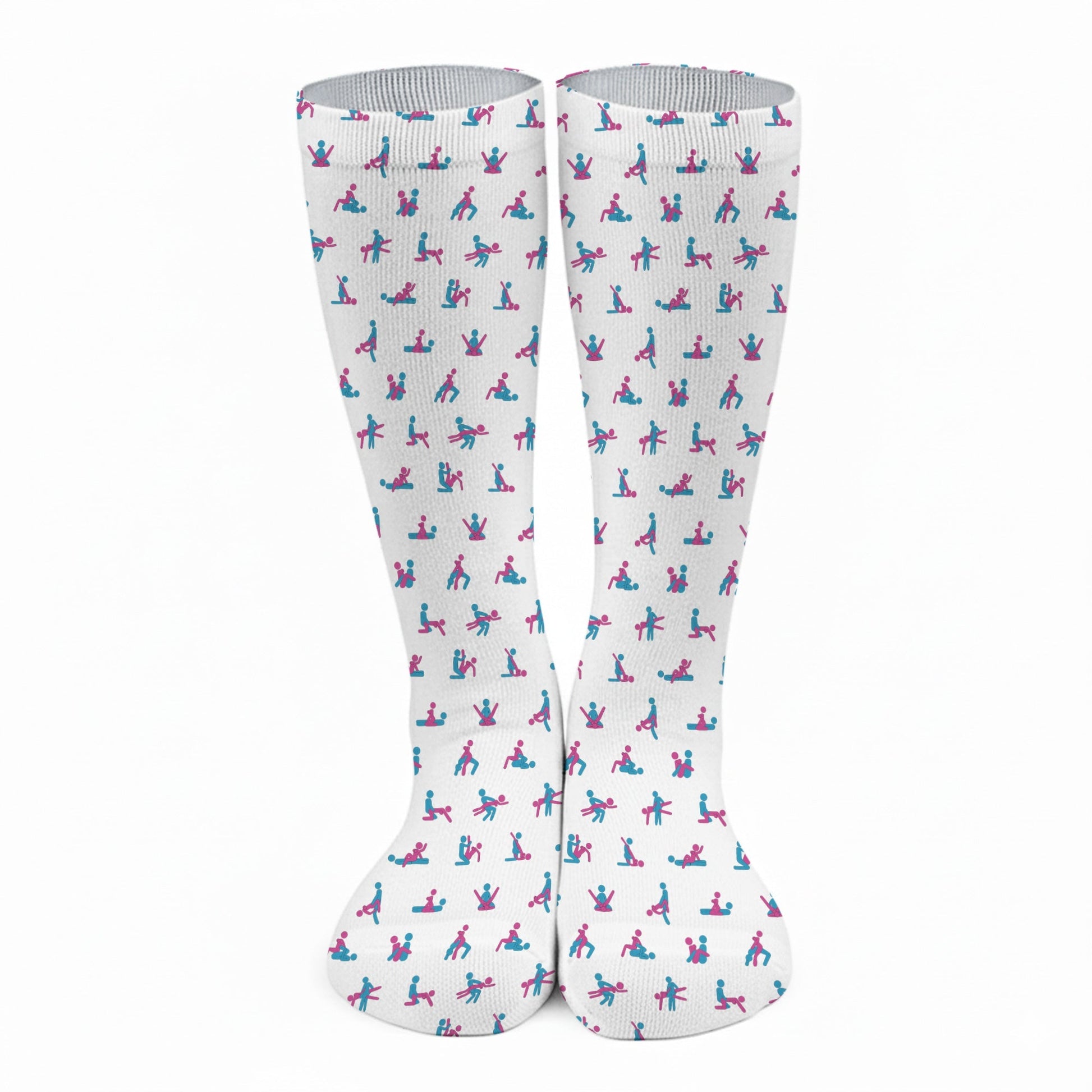 Blue And Pink Naughty Stick People White Golf Socks, Funny Golf Socks, Golf Accessory
