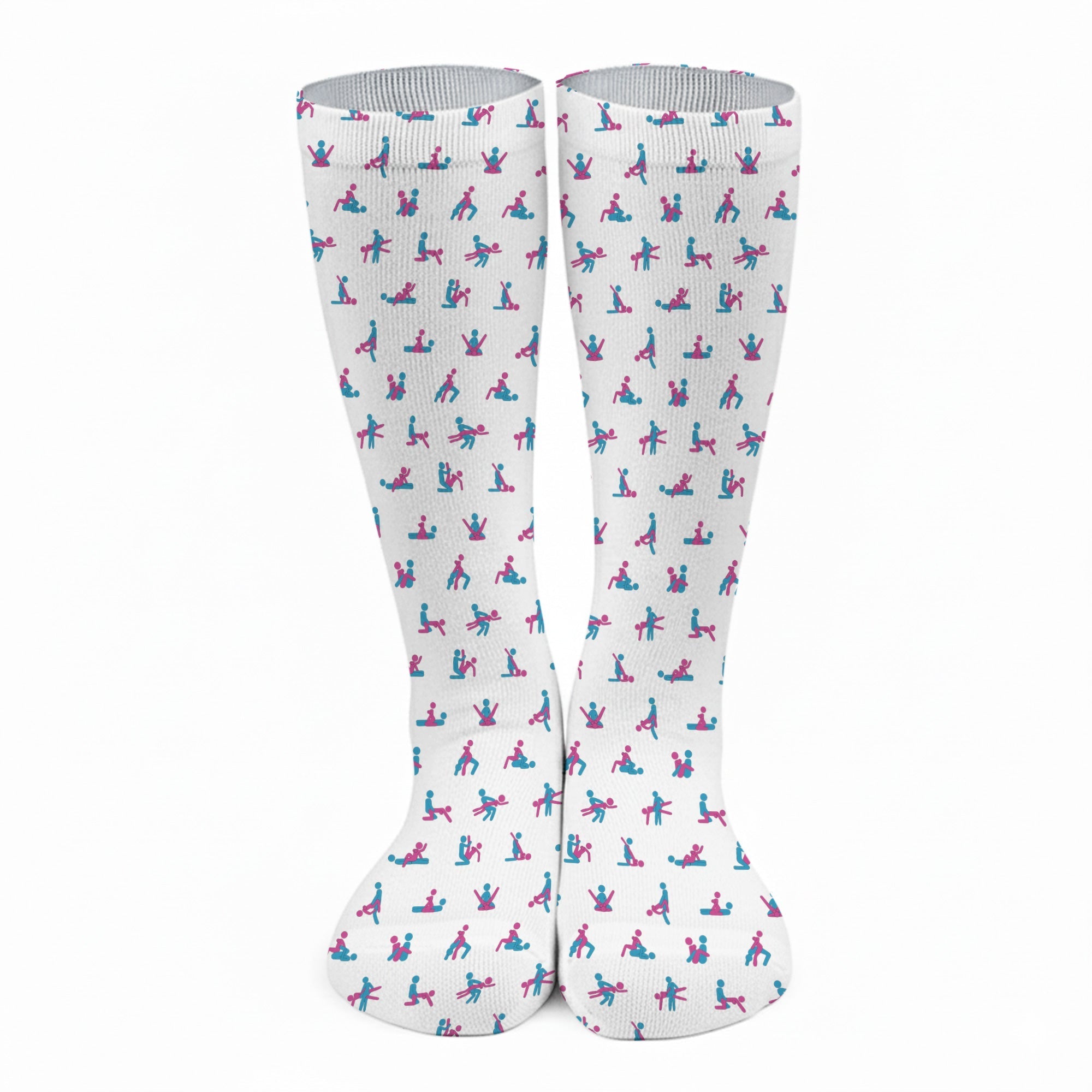 Blue And Pink Naughty Stick People White Golf Socks, Funny Golf Socks, Golf Accessory