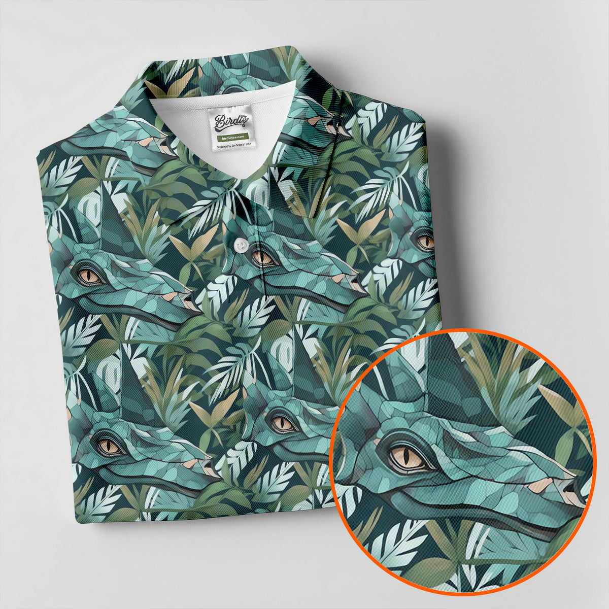 Dinosaur Head Tropical Vibe Golf Tops For Men, Polo ShirtFor Men, Golf Shirts For Men