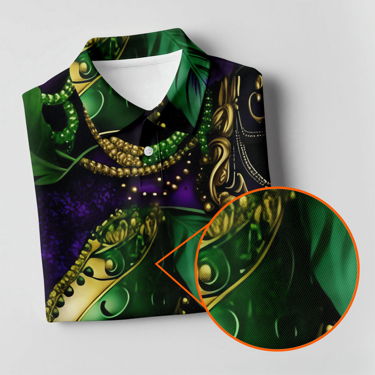 Purple Green Gold Carnival Mask Feather Print Mardi Gras Golf Shirt, Polo ShirtFor Men, Golf Shirts For Men