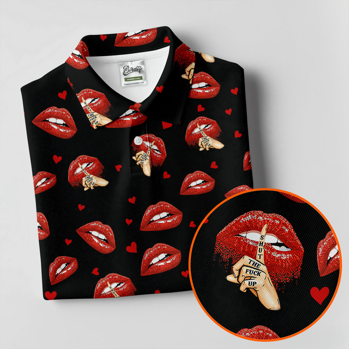 Sassy Red Lips Golf Shirt, Funny Valentine Pattern Design, Women’s Golf Polo