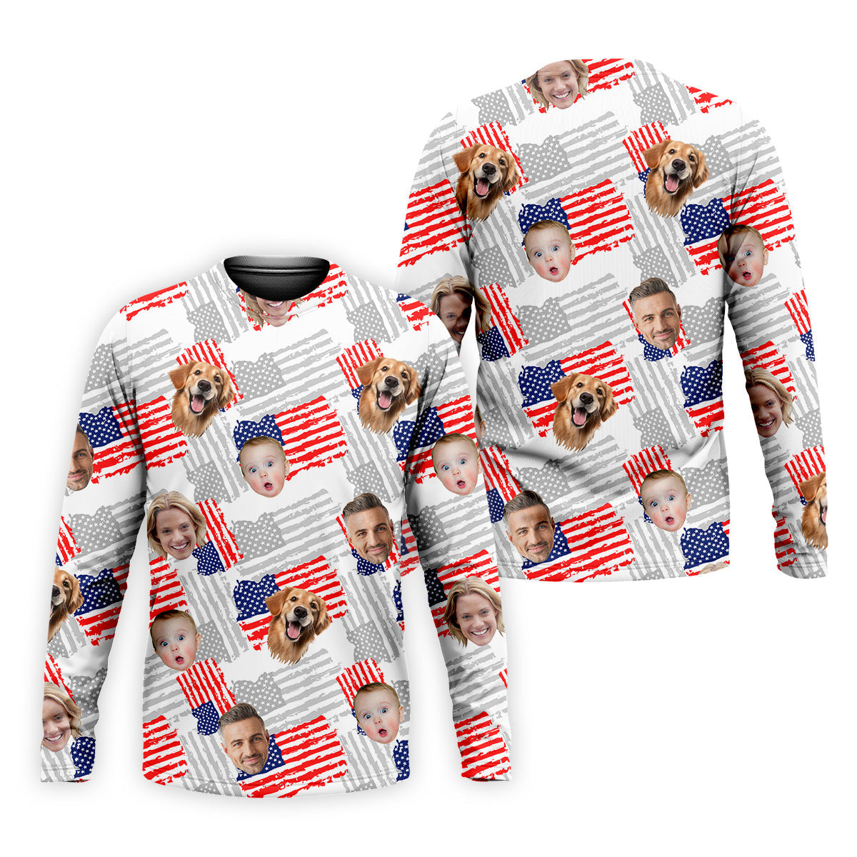 Custom American Flag Shirts With Faces, Funny 4th Of July Shirt, USA Golf Shirt, Men's Golf Polo Shirt