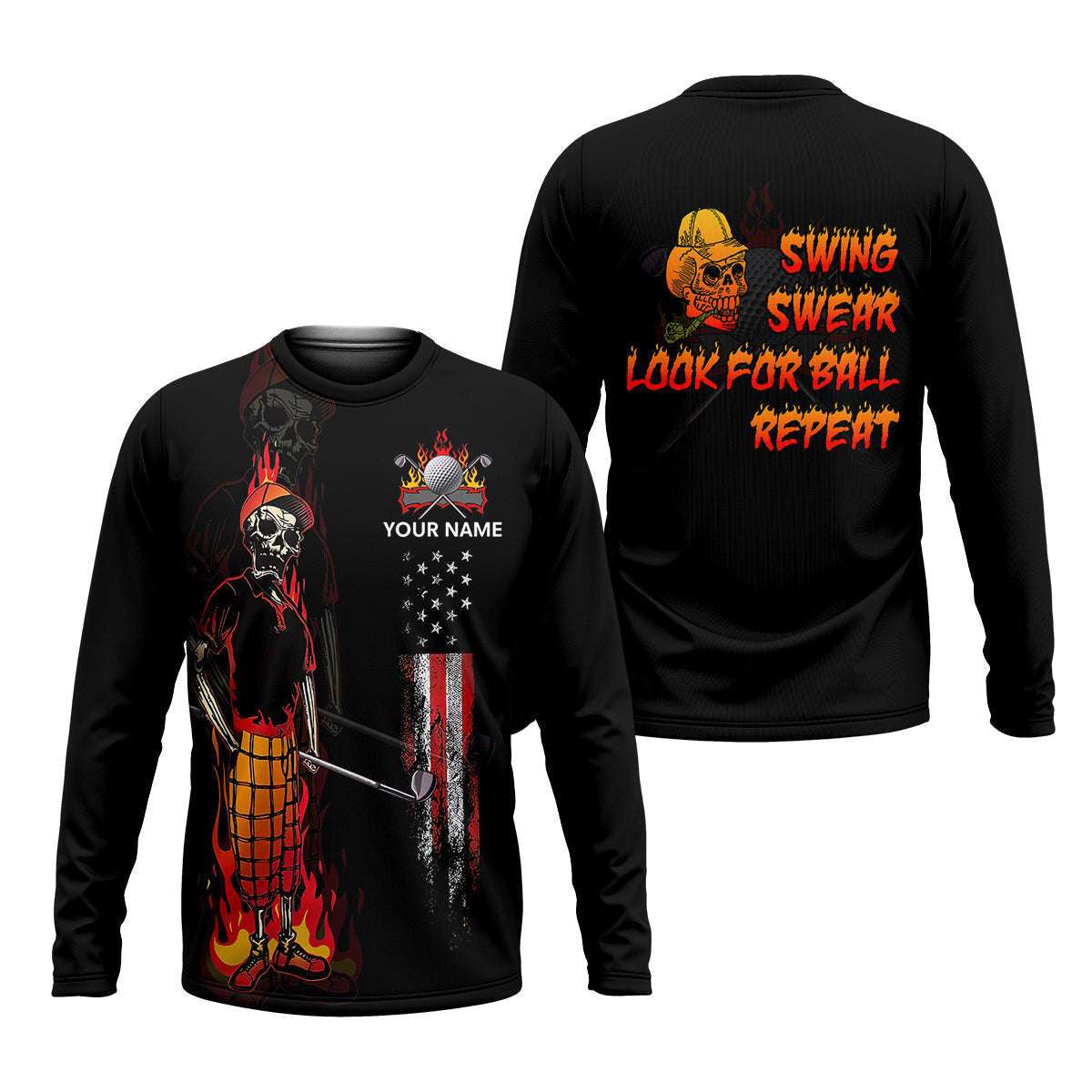 Custom Flaming Skeleton Men's Golf Polo Shirtens Golf Gift, Funny Golf Shirt