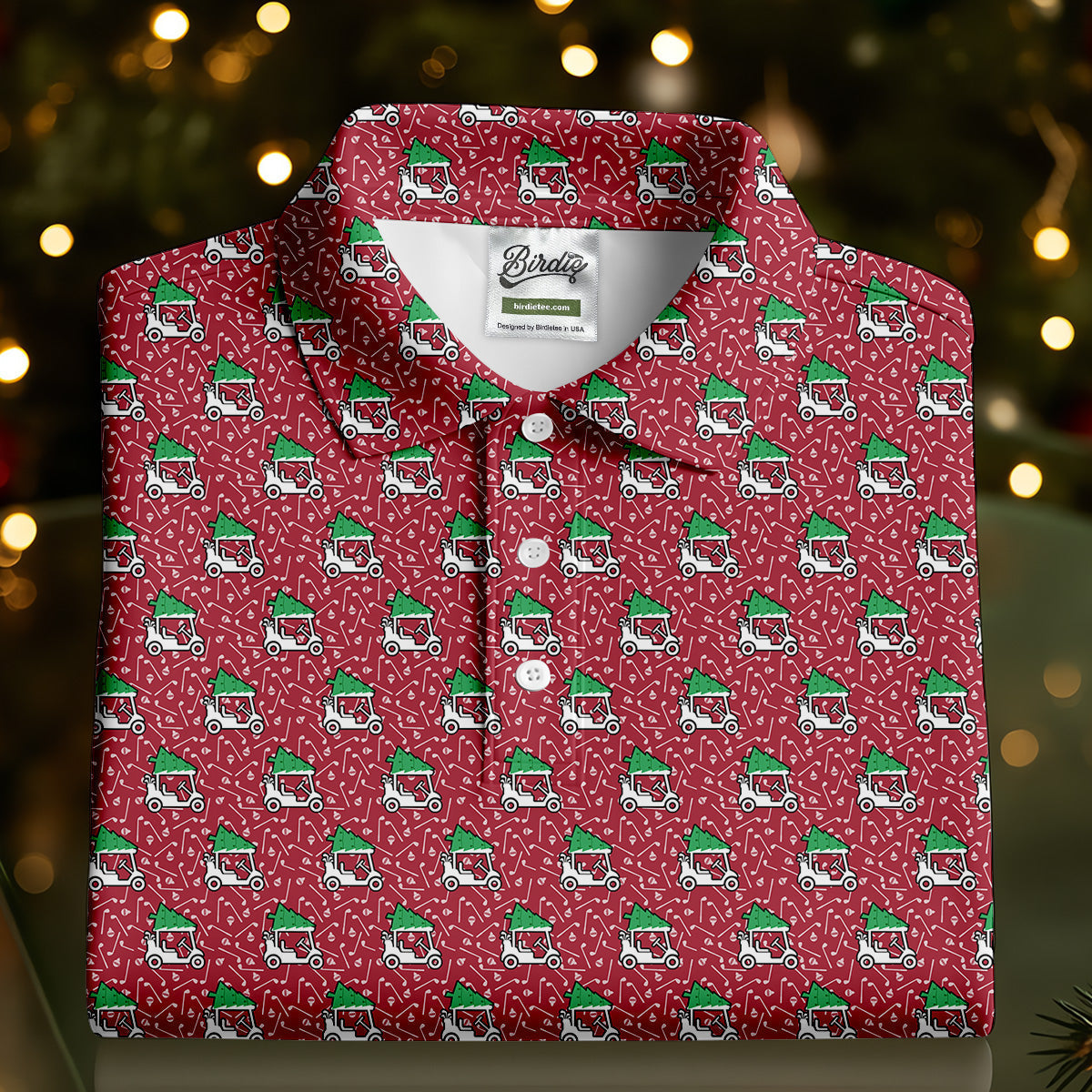 Christmas Golf Cart Pattern Red Women's Golf Tops, Christmas Golf Shirt, Polo ShirtFor Women
