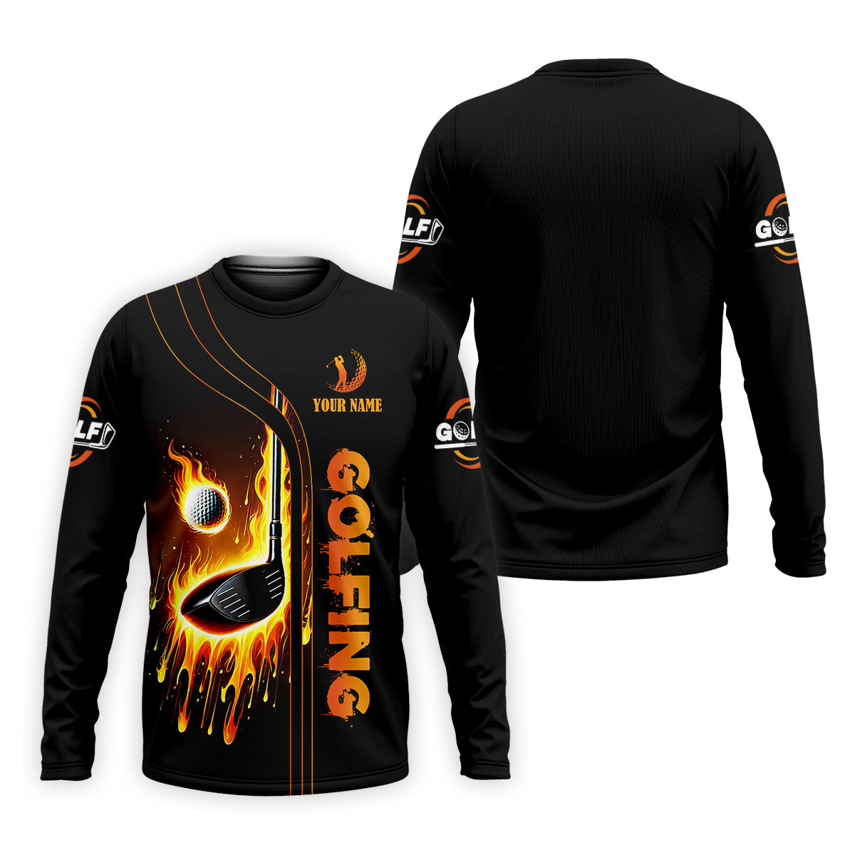 Fire Golf Ball Custom Men's Golf Polo ShirtFunny Golf Shirt, Dad Golf Gifts