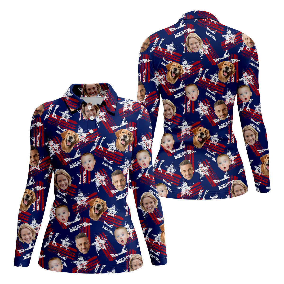 Custom Face Shirt, Patriotic Golf Polos, Golf Tops For Women, USA Golf Polo, Women's Golf Polo Shirt