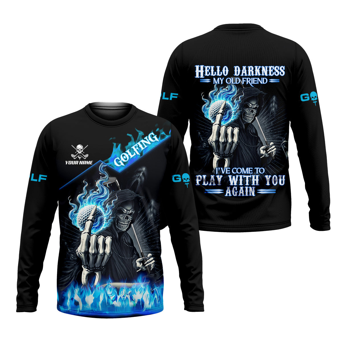 Hello Darkness My Old Friend Custom Men's Golf Polo ShirtHilarious Golf Shirt, Skeleton Golf Shirt