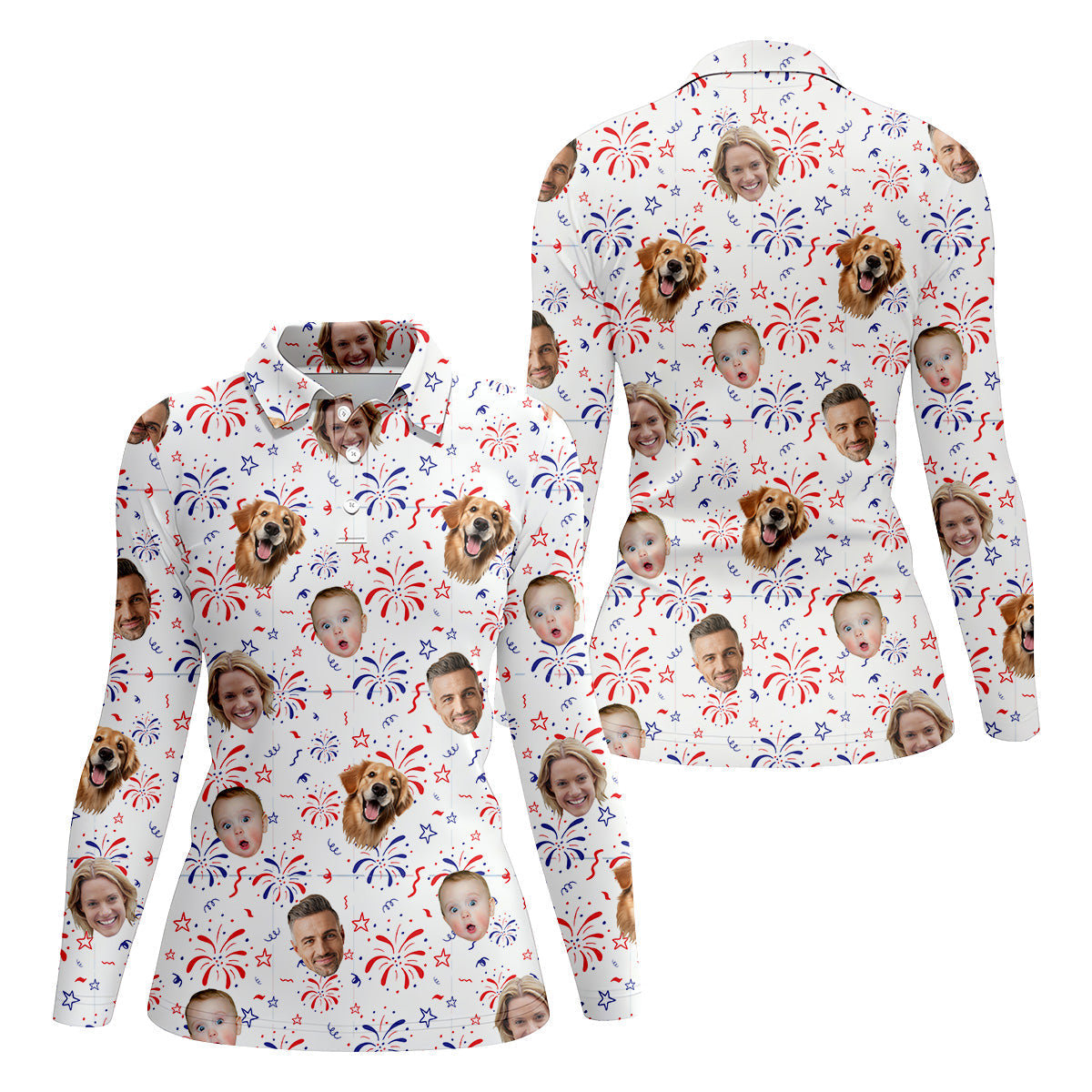Golf Tops For Women, Patriotic Golf Polos, Custom Face Shirt, Long Sleeve Golf Shirts, Family Portrait Golf Shirt, Golf Shirt Gift For Women