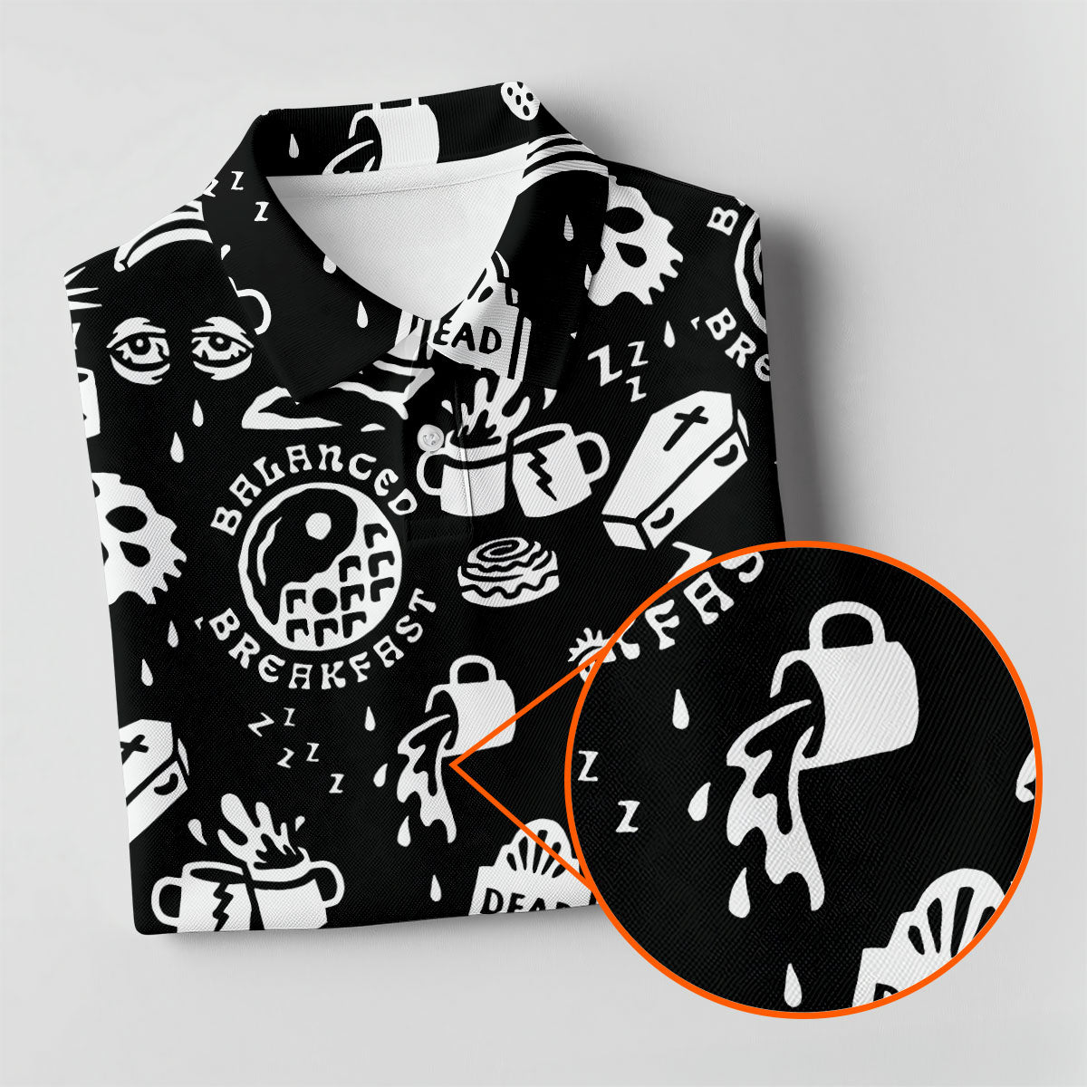 Dead Tired Coffee Breakfast Pattern Golf Shirt, Women's Golf Tops, Golf Shirts For Women