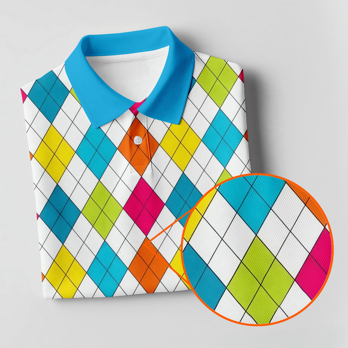 Retro Argyle Diamond Checkered Golf Shirt, Mens Golf Polo, Printed Golf Shirts