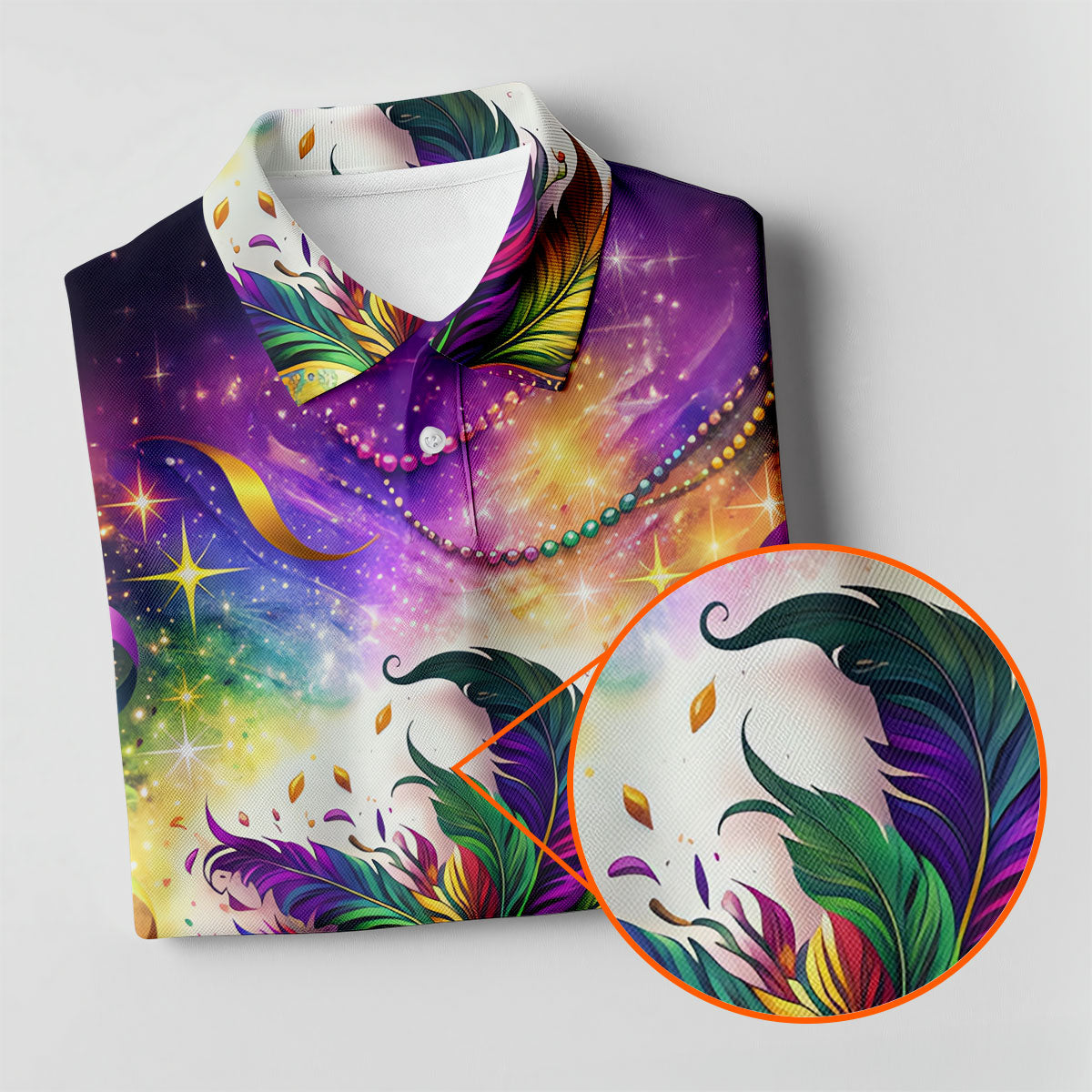 Carnival Mask Feather Print Purple Green Gold Dazzling Effect Mardi Gras Polo ShirtFor Men, Golf Shirts For Men