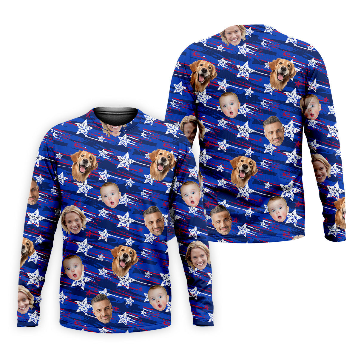 Independence Day Custom Shirts With Faces, Patriotic Golf Shirt, Men's Golf Polo ShirtUSA Golf Shirt