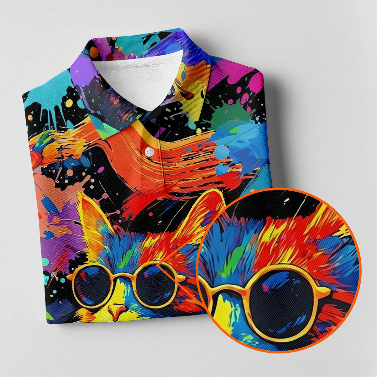 Colorful Cat Sunglasses Paint Splash Golf Shirt, Women's Golf Tops, Performance Golf Shirt