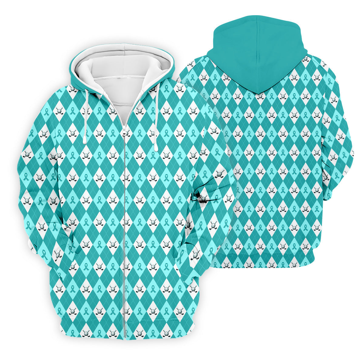 Ovarian Cancer Teal Argyle Men's Golf Polo ShirtOvarian Cancer Awareness Shirt, Golf Gift For Men