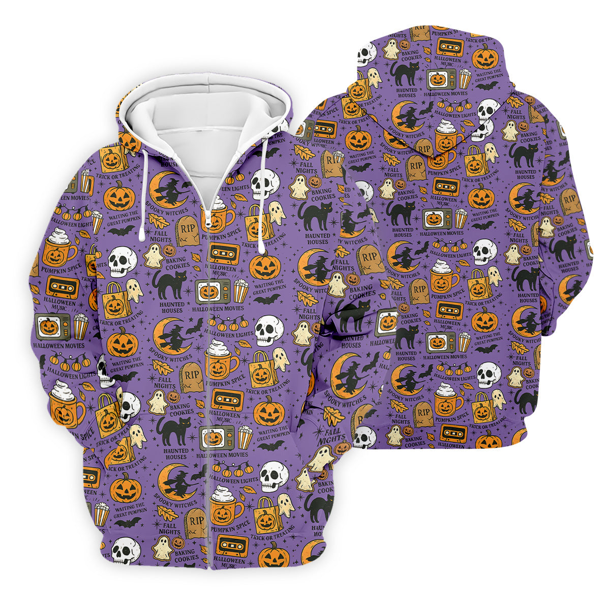 Purple Halloween Skull Golf Shirt, Spooky Cat, Mens Golf Polo Shirt Halloween Theme Shirts, Golfing Apparel