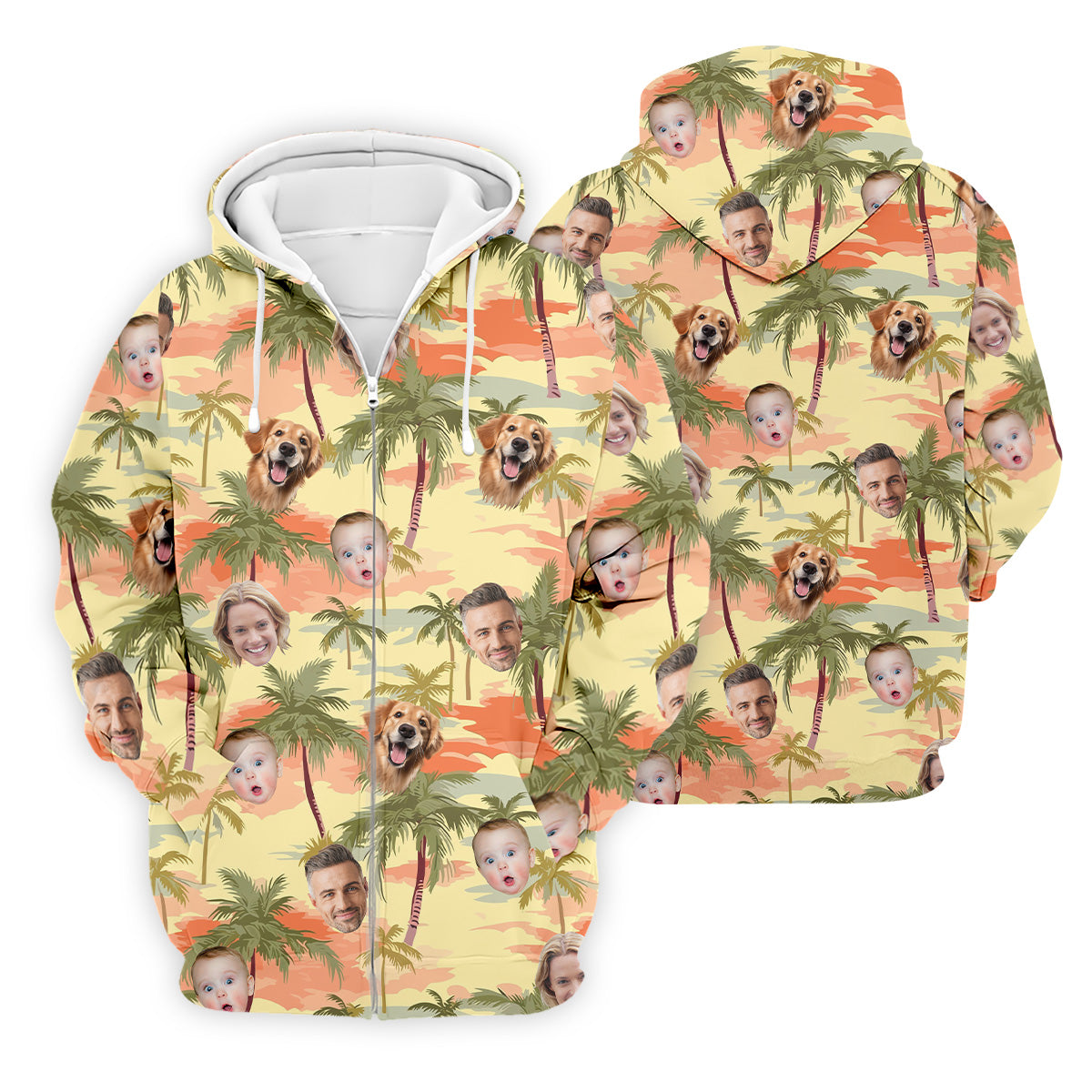 Yellow Sunset Hawaiian Shirt Face, Men Golf Polo, Matching Hawaiian Outfits, Long Sleeve Polo