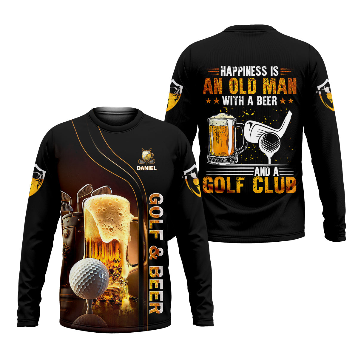 Happiness Is An Old Man With A Beer And A Golf Club Custom Funny Golf Polo ShirtDad Golf Gifts