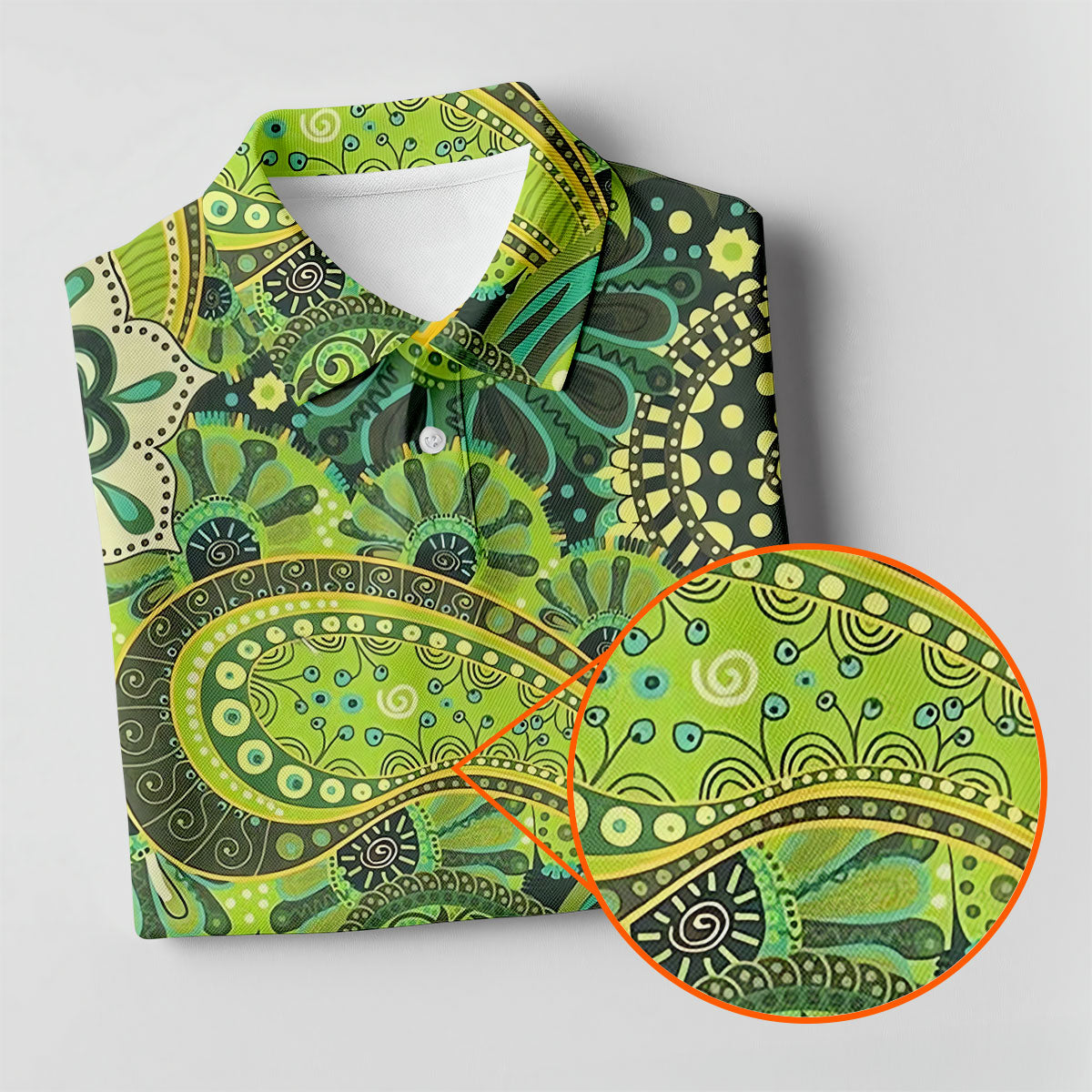 Paisley Print Green Golf Shirt, Golf Tops For Men, Polo ShirtFor Men, Golf Shirts For Men
