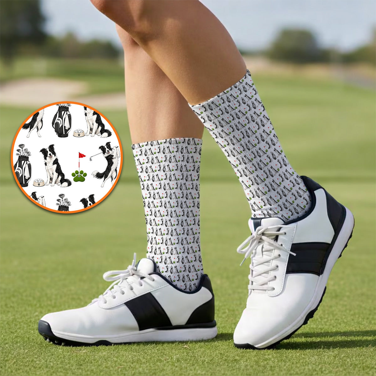 Border Collie Golf Socks, Border Collie Pattern Golf Sock for Dog Lovers, Funny Golf Gift for Golfer