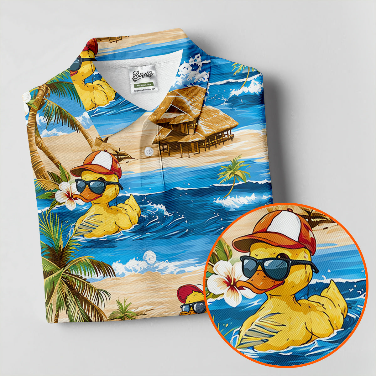 Cool Duck Hawaiian Golf Shirt, Surfing Duck Beach Men's Golf Polo, Polo Shirts For Men