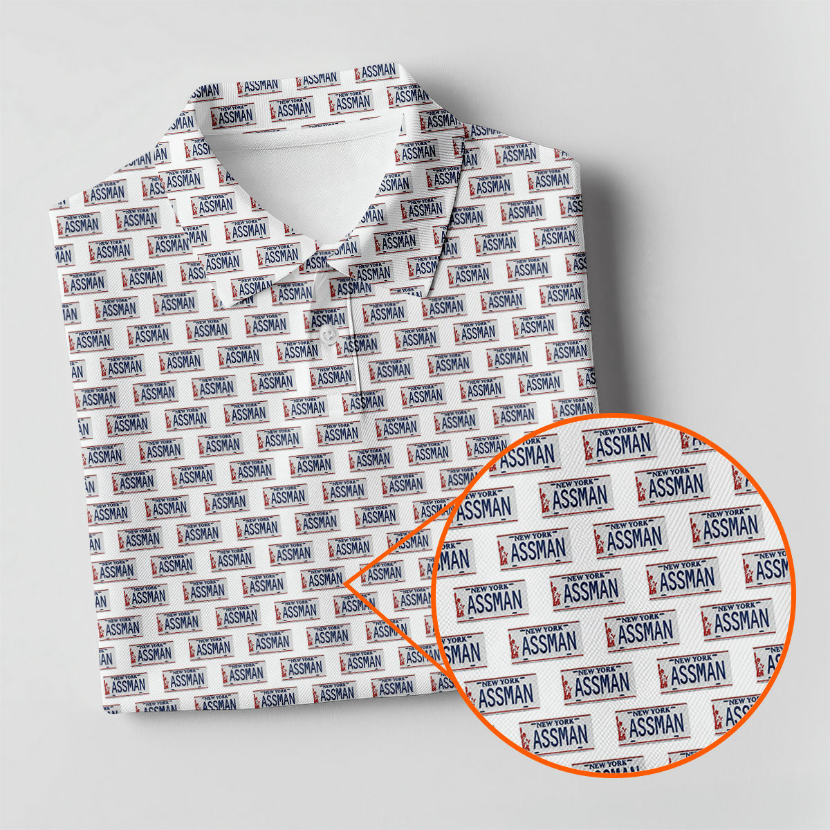 White New York Assman Pattern Polo Shirt, Mens Golf Shirts, Hawaiian Golf Shirt, Golf Polo Shirts For Men