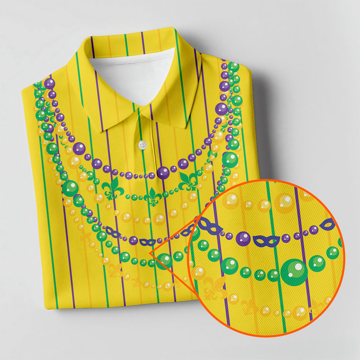Mardi Gras Beads Necklaces Print Yellow Golf Shirt, Golf Tops For Men, Polo ShirtFor Men, Golf Shirts For Men
