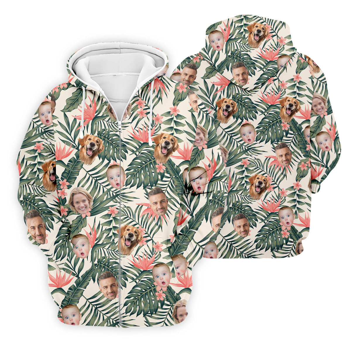 Tropical Floral Pattern Custom Hawaiian Shirts With Face, Men Polo ShirtLong Sleeve Golf Shirts