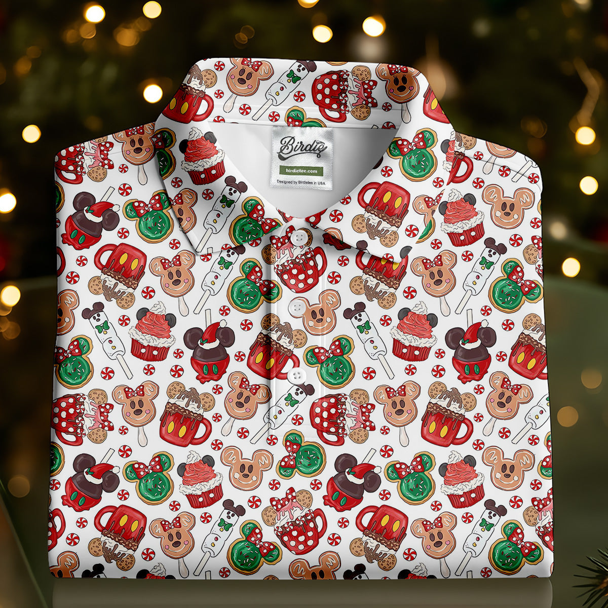 Cute Christmas Dessert Pattern Golf Tops For Men, Cartoon Character Polo Shirtor Men, Christmas Golf Shirt