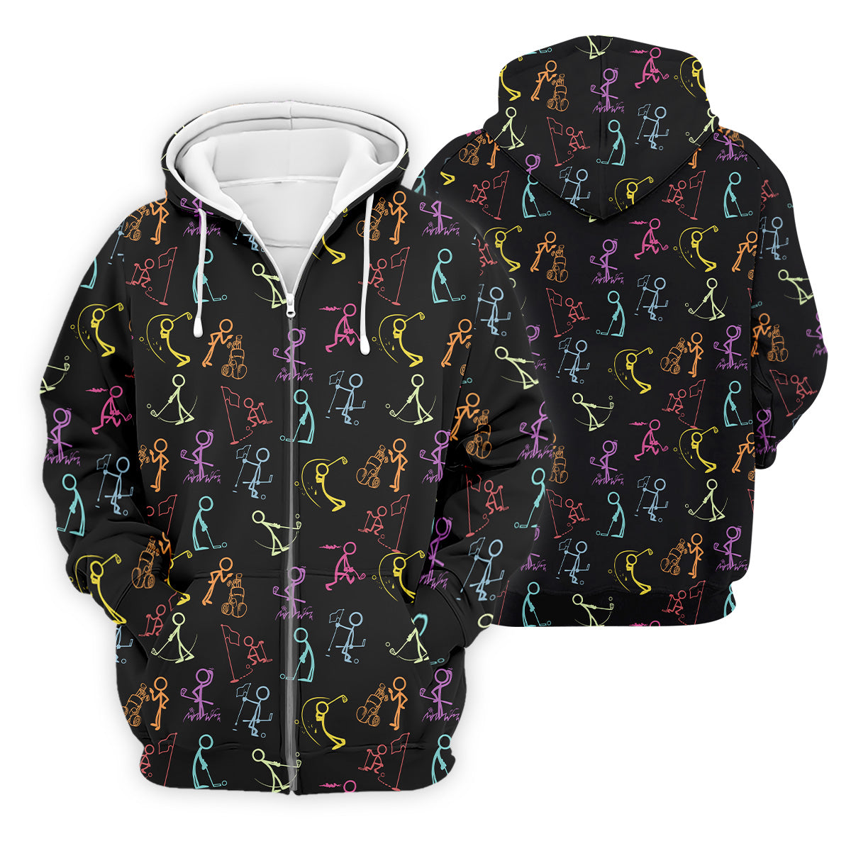 Funny Stickman Golfer Pose Black Golf Shirt, Unique Gift For Golfer, Men's Golf Polo, Golfing Apparel