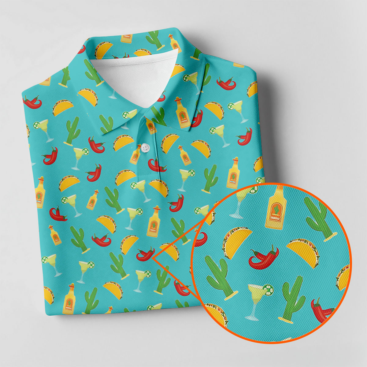Tropical Vibe Hawaiian Pattern Turquoise Golf Shirt, Golf Tops For Men, Golf Gift For Men
