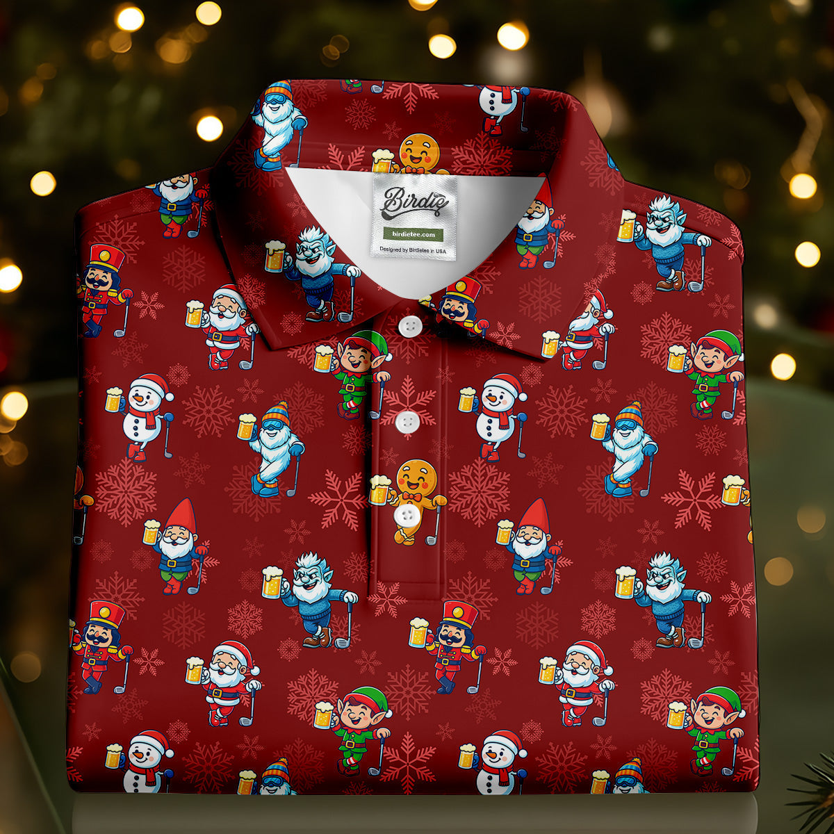Christmas Characters Golf And Beer Red Women's Funny Golf Shirts, Christmas Golf Shirt, Polo ShirtFor Women