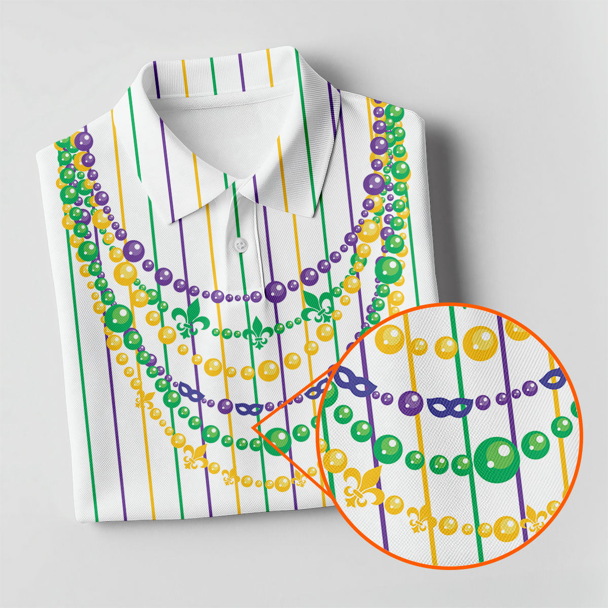 Mardi Gras Beads Necklaces Print White Golf Shirt, Golf Tops For Men, Polo ShirtFor Men, Golf Shirts For Men