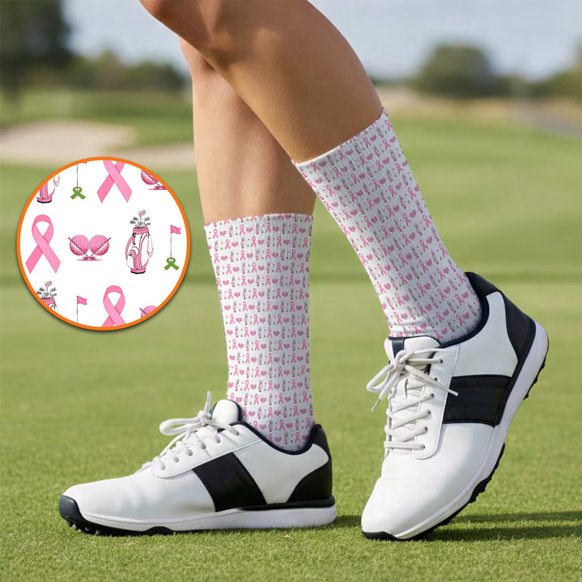 Breast Cancer Pattern Golf Socks, Pink Ribbon Golf Sock for Golf Lovers, Support Breast Cancer Awareness Gift