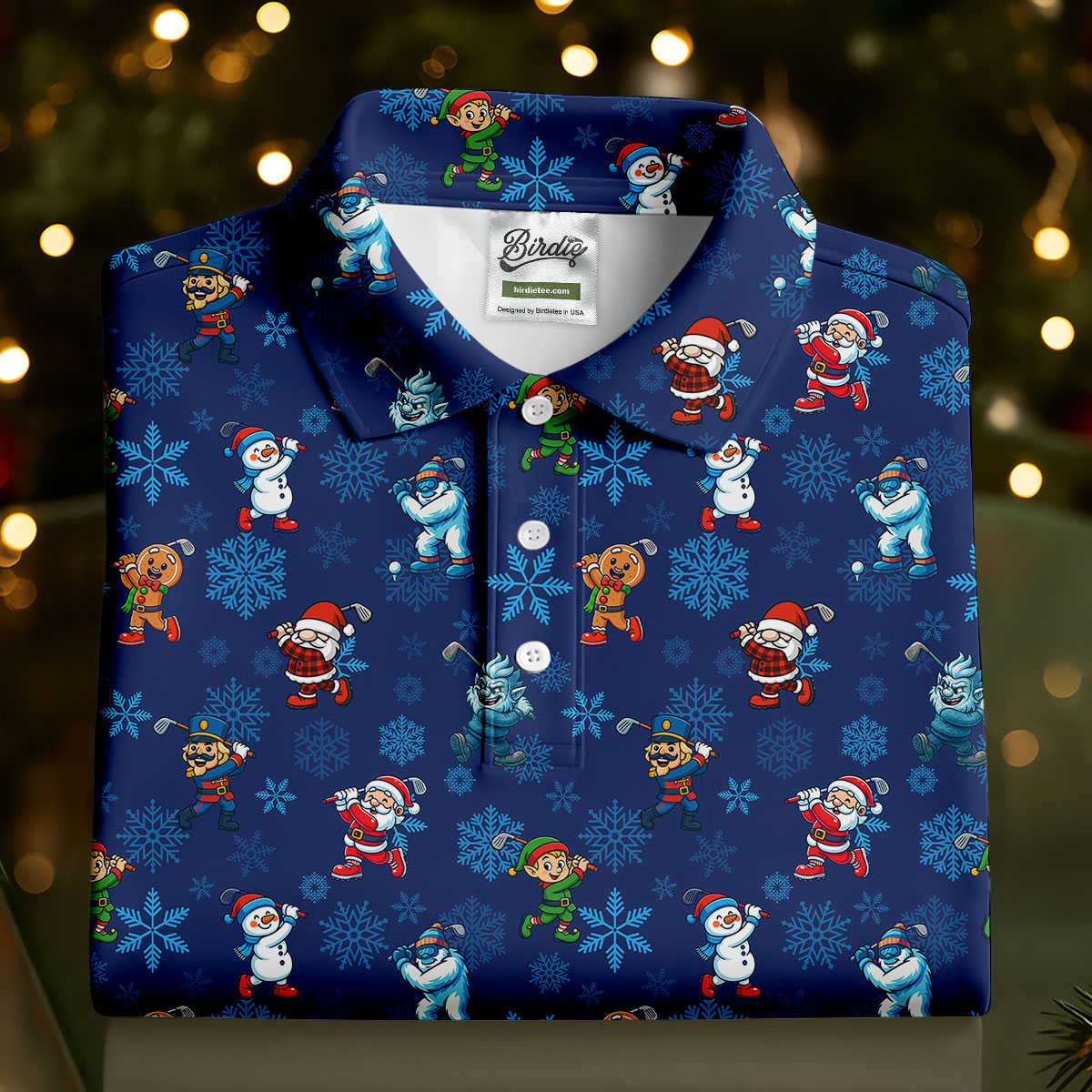 Funny Christmas Characters Golf Pose Navy Golf Shirt, Christmas Golf Shirt, Polo ShirtFor Men