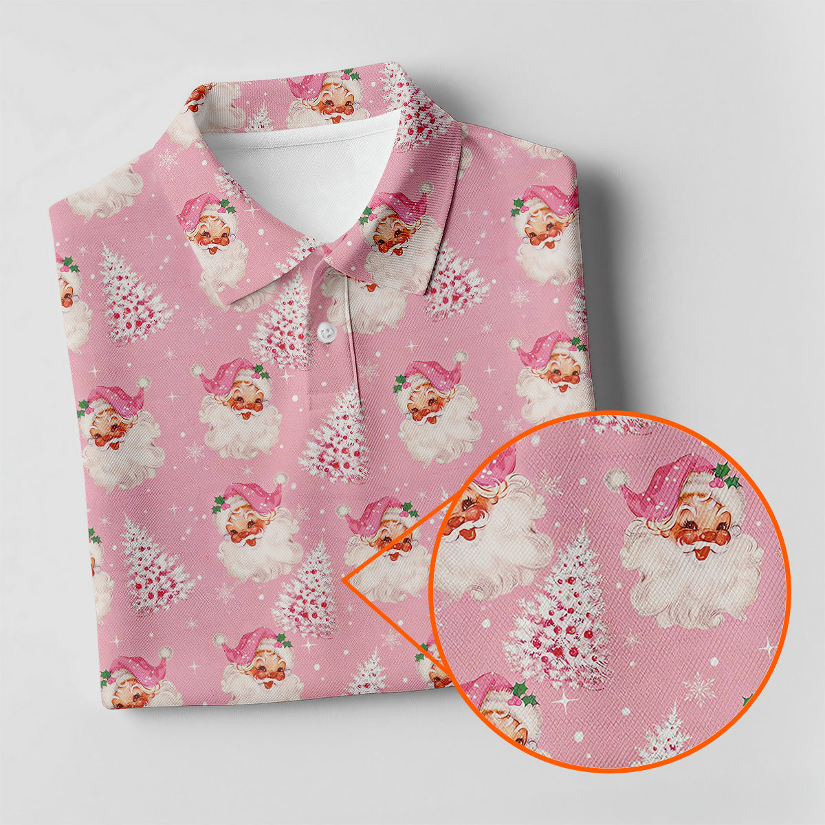 Pink Xmas Tree Santa Claus Pattern Christmas Golf Shirt, Polo Shirt Men, Golf Gift For Men