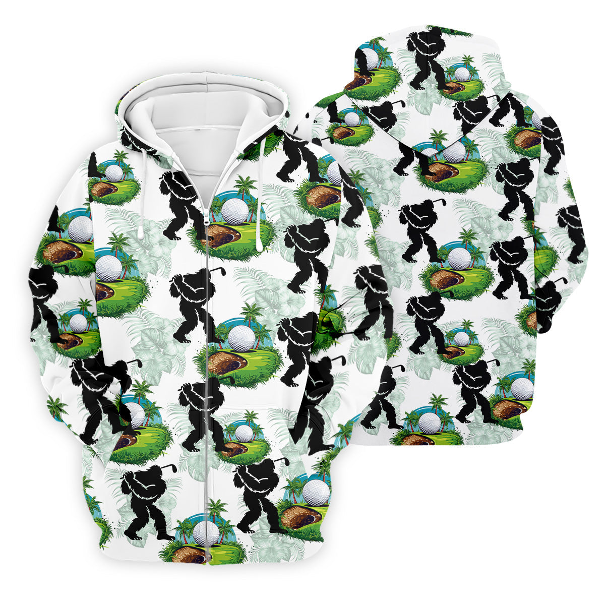 Tropical Golf Cart Bigfoot Golf Shirt, Funny Bigfoot Mens Golf Polo Shirt Cool Golf Gifts, Golfing Apparel
