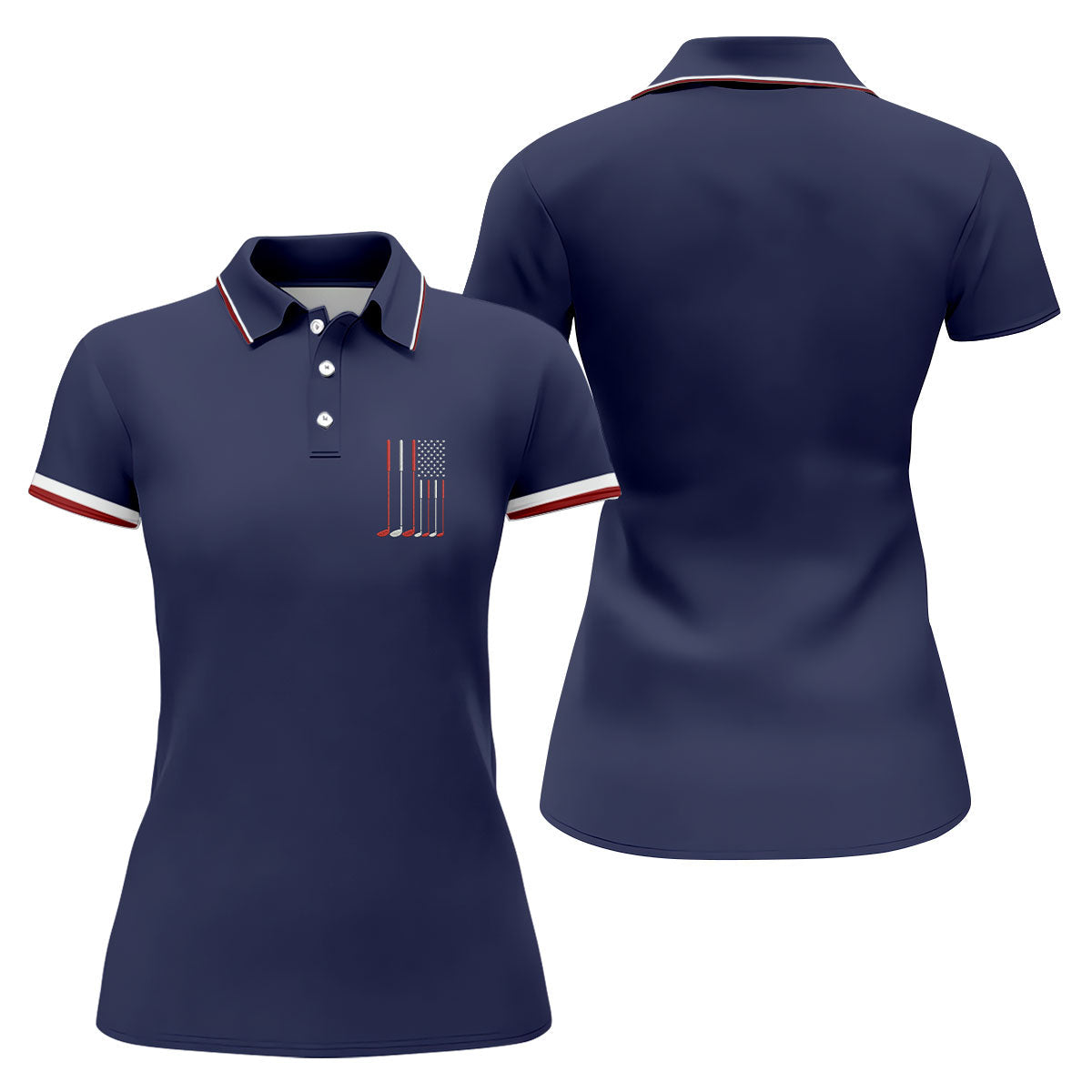 Golf Clubs America Flag Logo 250th Anniversary Navy Golf Shirt, Patriotic Golf Shirt, Women's Golf Tops