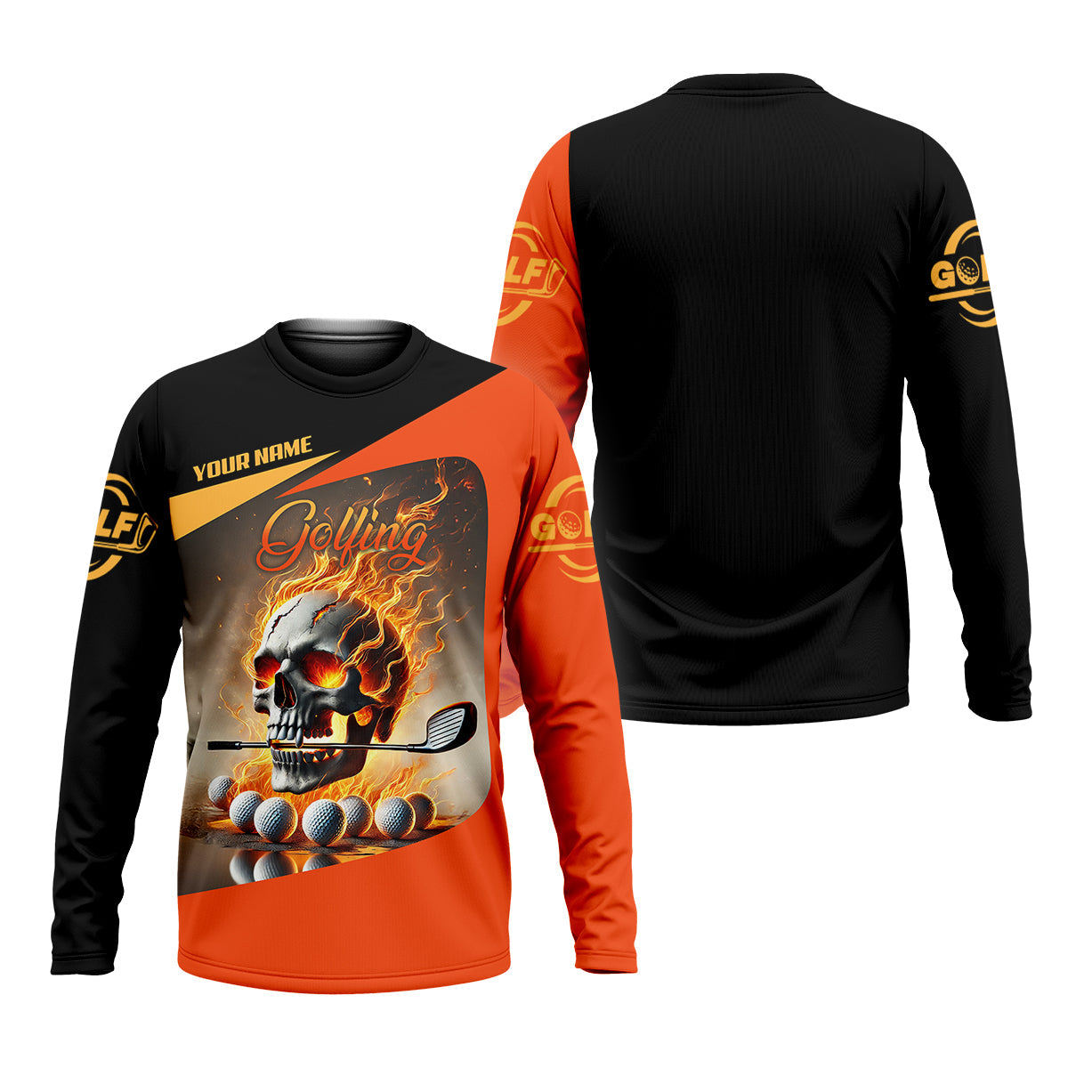 Custom Flame Skull Golf Polo ShirtGolfing Apparel, Mens Golf Gift, Funny Golf Shirt