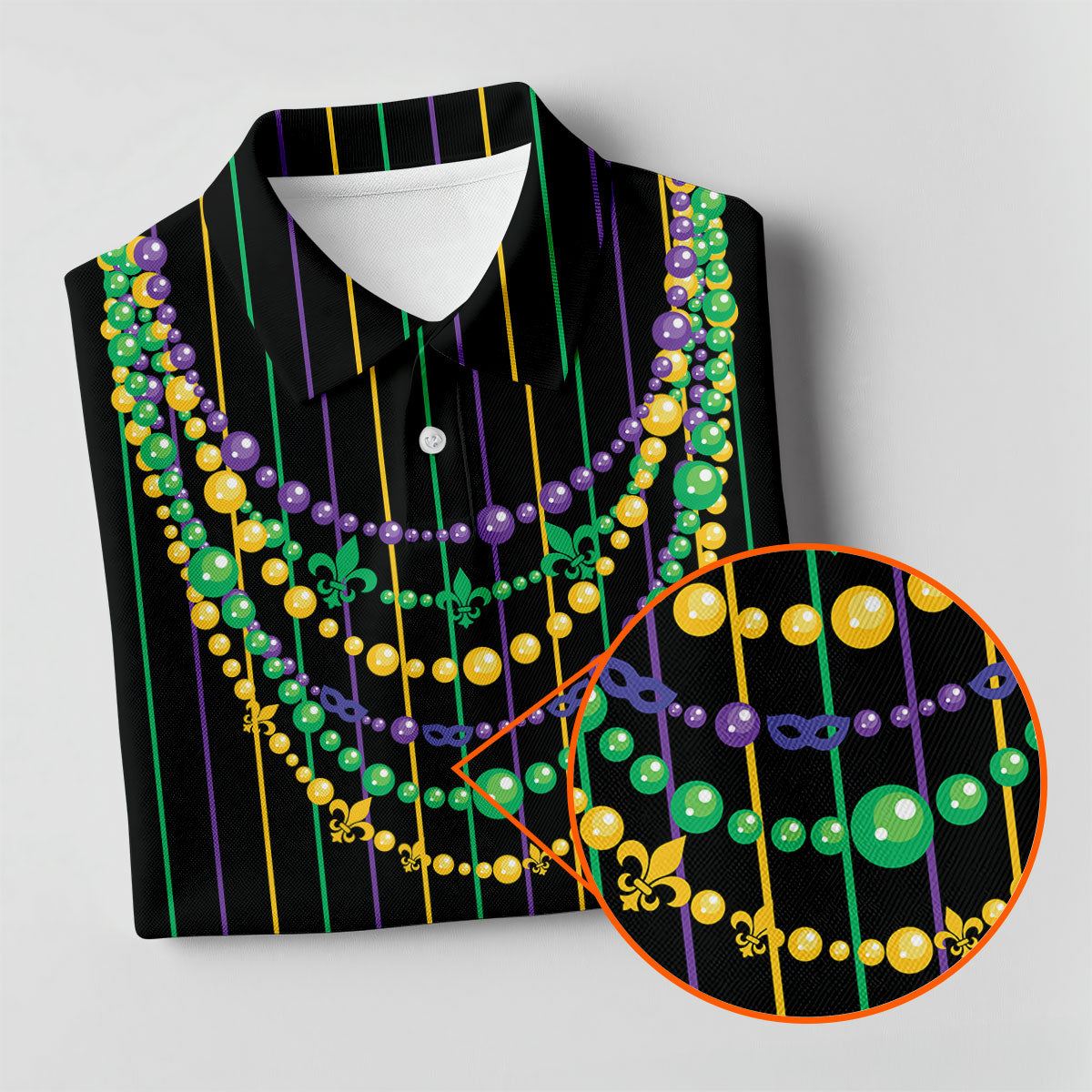 Mardi Gras Beads Necklaces Print Black Golf Shirt, Golf Tops For Men, Polo ShirtFor Men, Golf Shirts For Men
