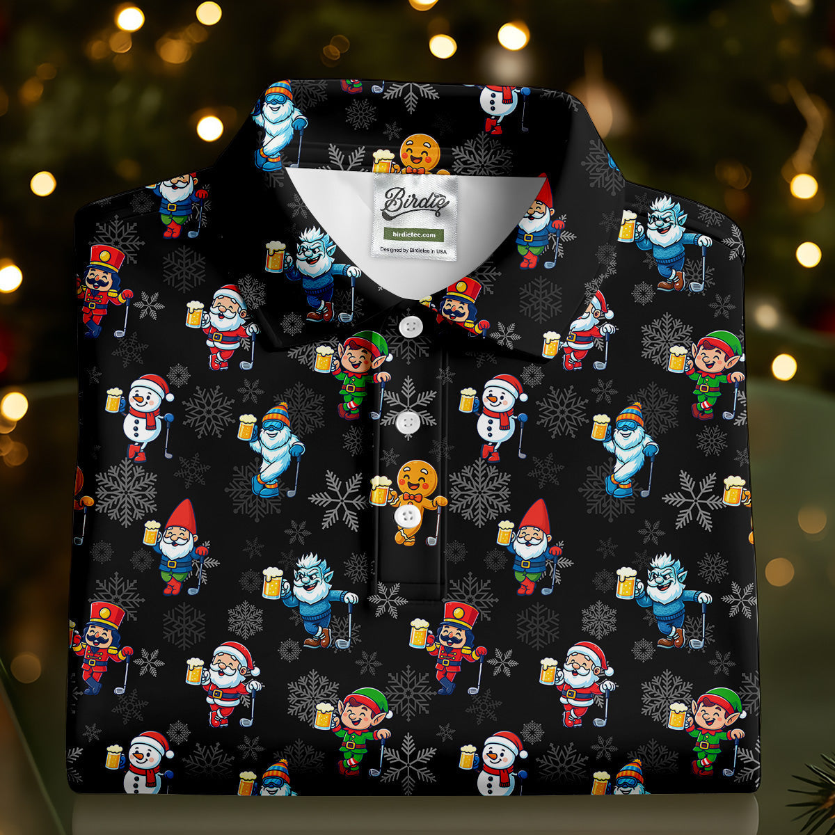 Classic Christmas Characters Black Golf Shirt, Christmas Golf Shirt, Fun Golf Shirts For Men, Polo Shirt Men
