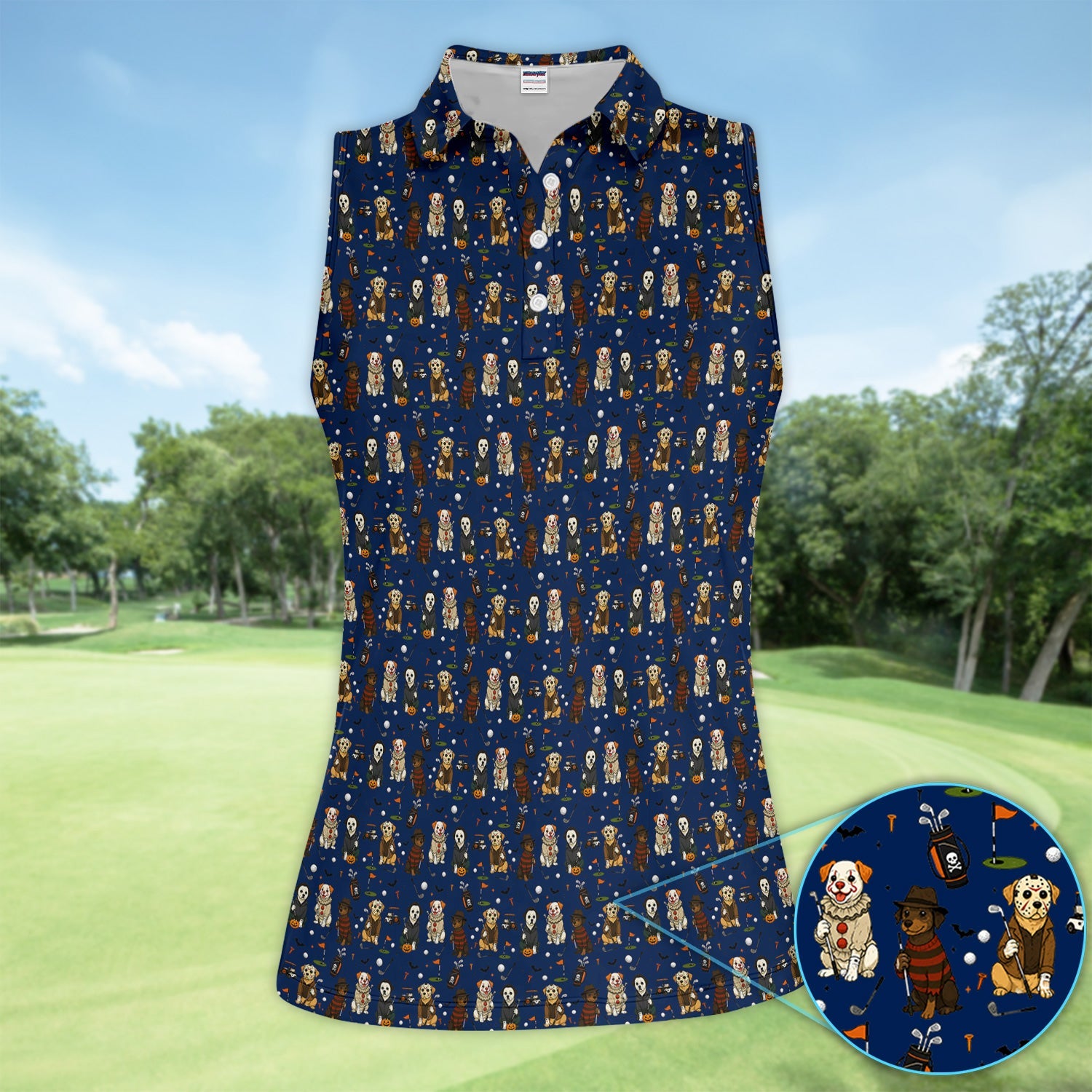 Funny Horror Dog Halloween Golf Pattern Shirt, Spooky Dog Golf Polo For Women, Halloween Golfer Gift