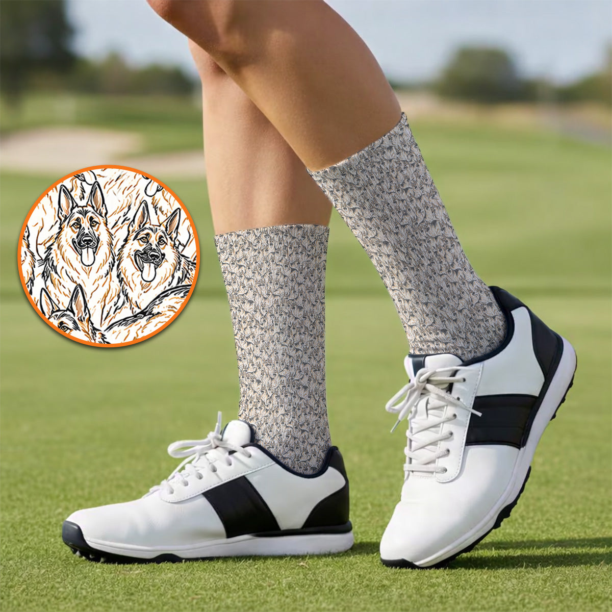 German Shepherd Golf Socks, Crazy German Pattern Golf Sock, Golf Gift For Golfers