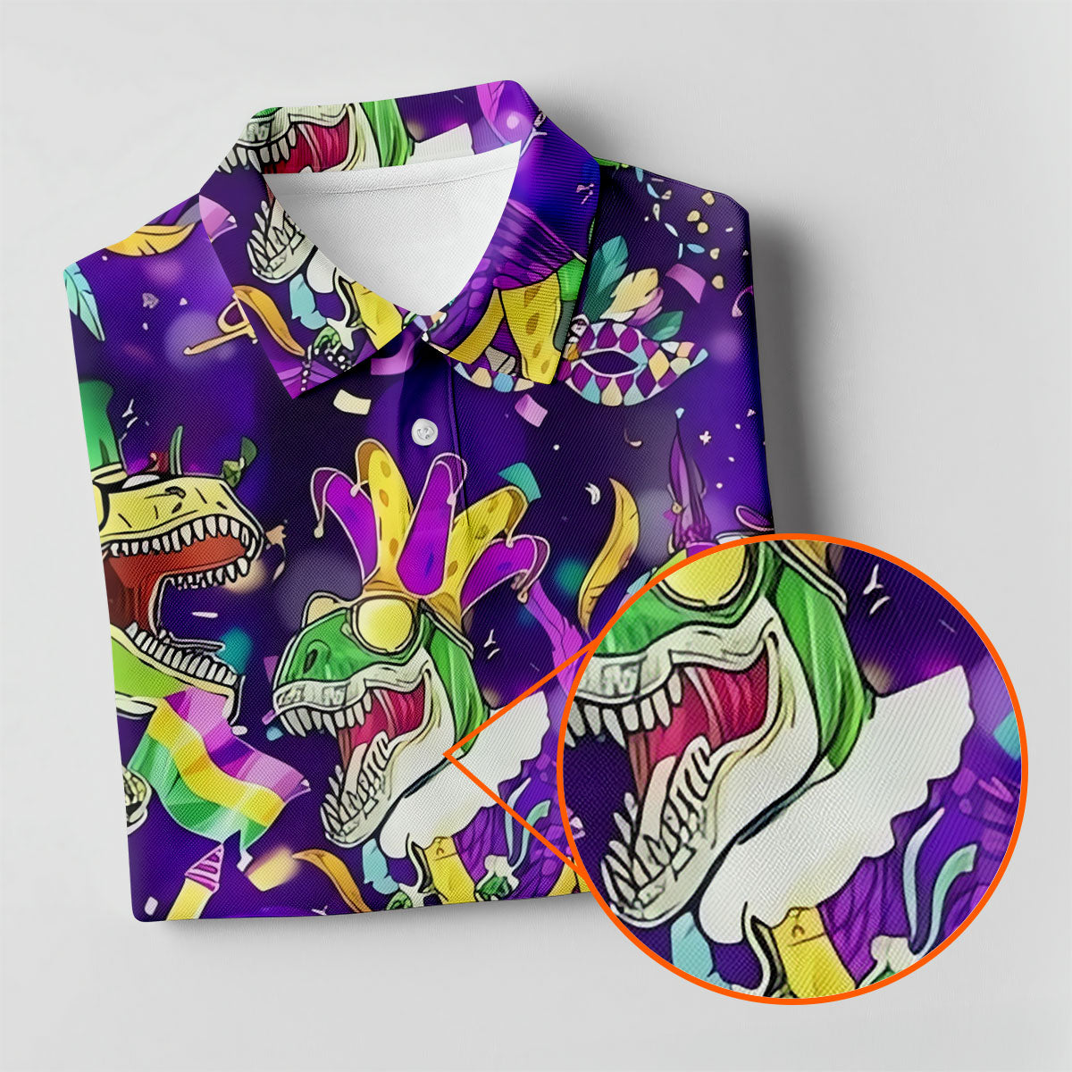 Mardi Grawr Purple Green Gold Funny Dinosaur Mardi Gras Golf Shirt, Women's Golf Tops, Ladies Golf Shirt