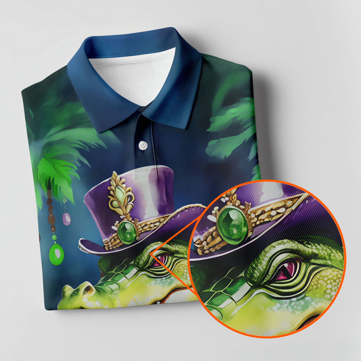 Mardi Gras Alligator Navy Golf Shirt, Men's Funny Golf Shirts, Polo ShirtFor Men, Golf Shirts For Men