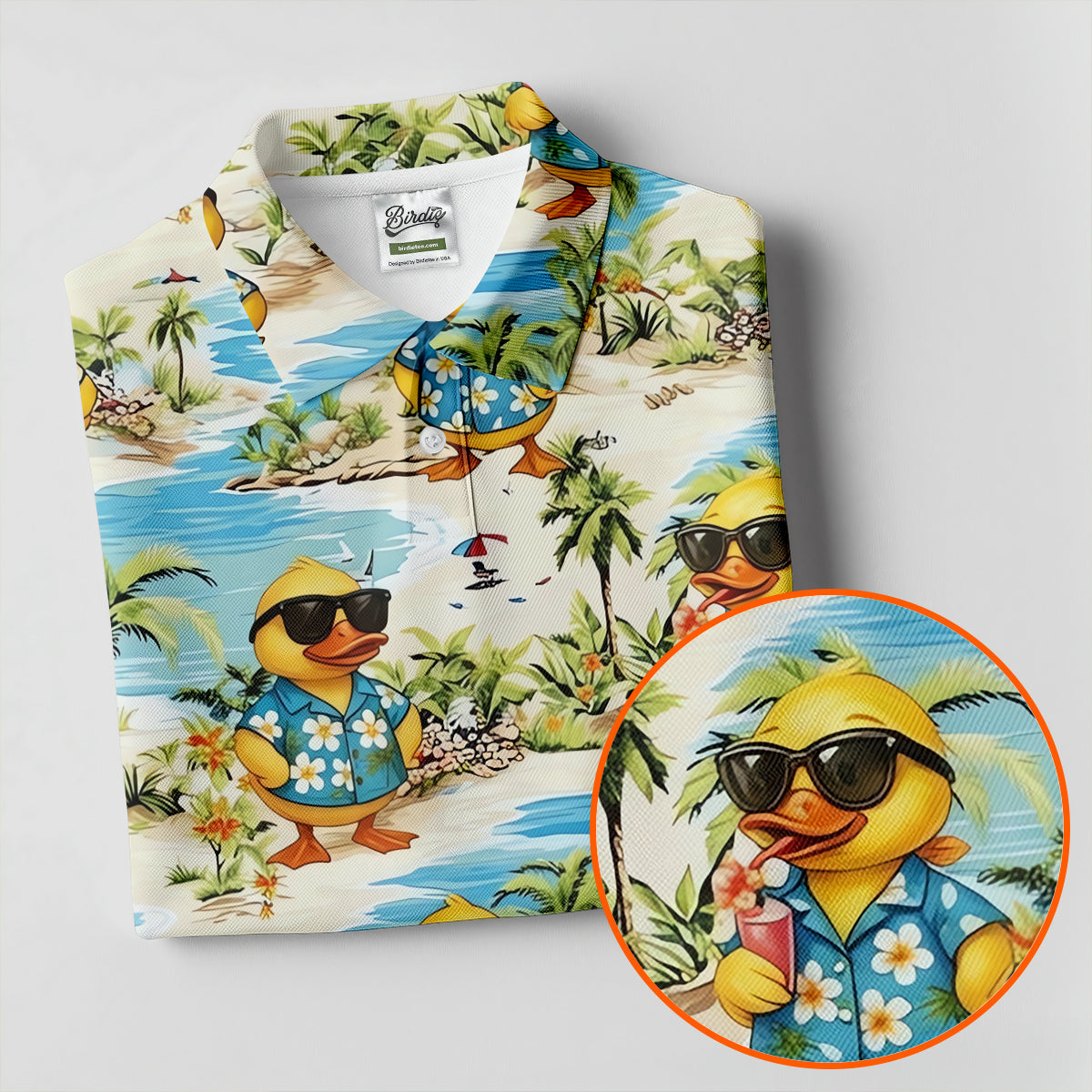 Cute Funny Duck Hawaiian Golf Shirt, Beach Theme Women's Golf Tops, Ladies Golf Shirts