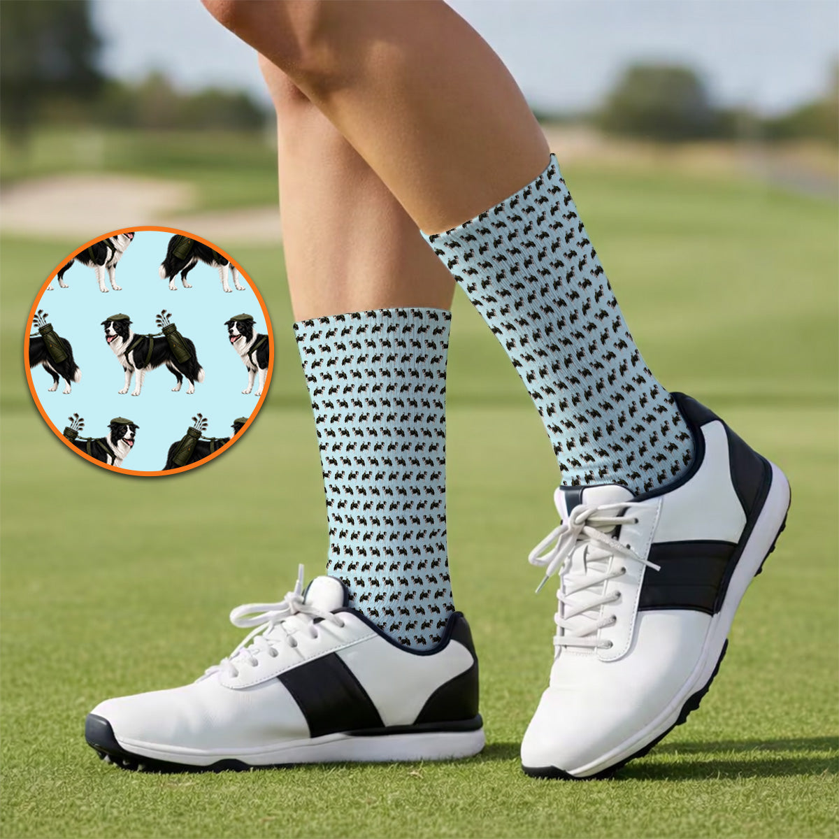 Funny Border Collie Golf Socks, Border Collie Pattern Golf Sock for Golfer, Dog Lovers Golf Gift